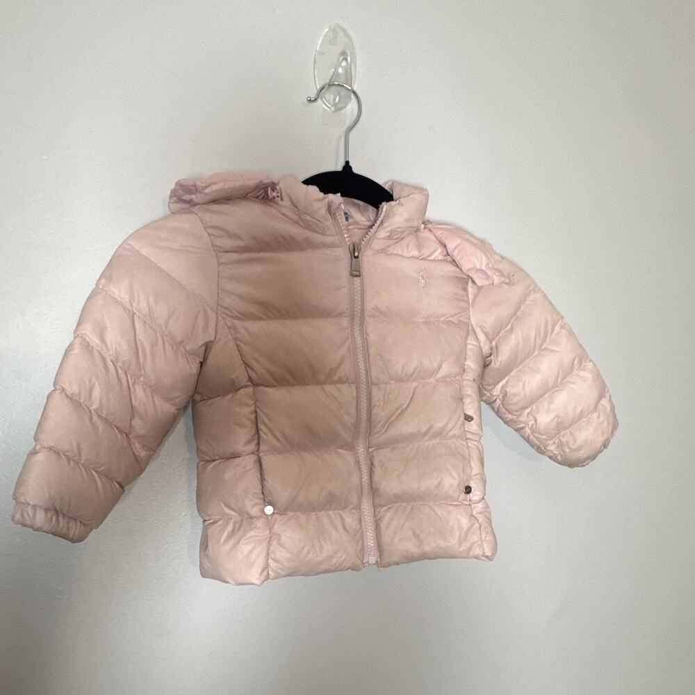 Ralph Lauren Girls Pink Hooded Puffer Jacket Zip Quilted Logo 18-24M